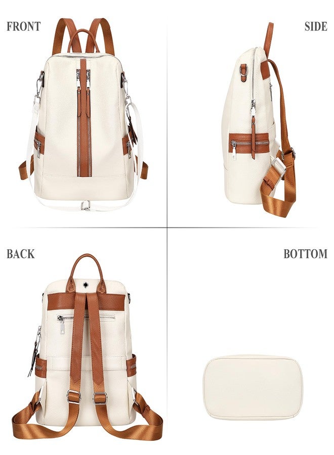 ALTOSY Genuine Leather Backpack Purse for Women Convertible Shoulder Bag Crossbody Bag with Laptop Compartment, Beige/Brown, Daypack Backpacks - Image 4